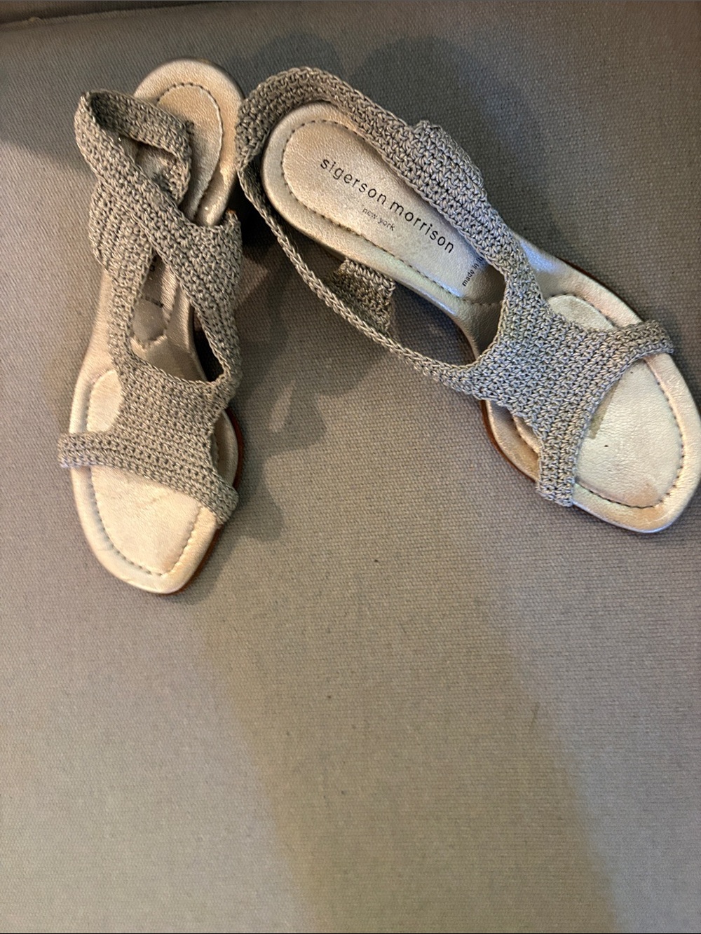 Sigerson Morrison silver Crochet Slingback Sandals
